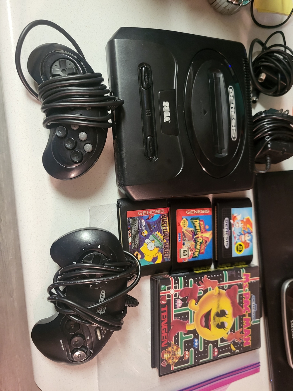 SEGA GENESIS Console System W/ 2 Controllers TV Adapter And Games